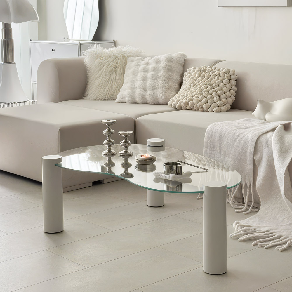 소울 강화유리 낮은 소파 거실 테이블 비정형 화이트 CNM243C