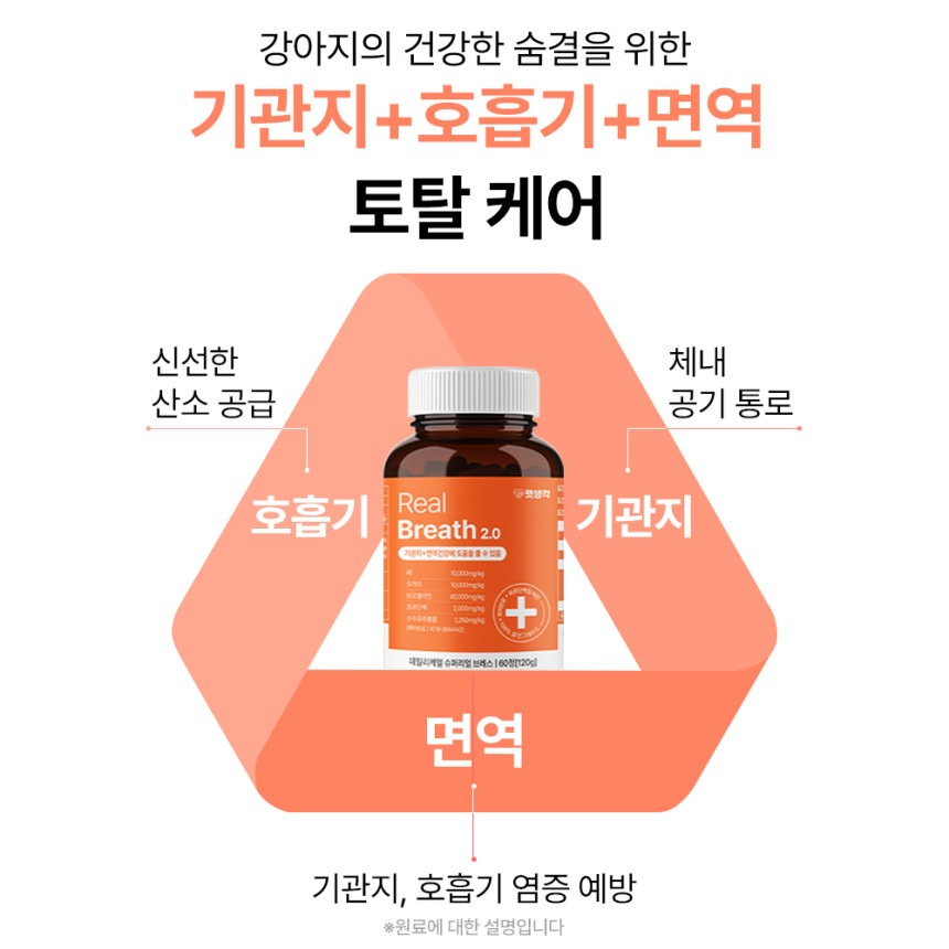 펫생각 강아지 기관지 영양제 협착증 기침 감기 켁켁거림 브레스 120g, 60정, 1개 사진 3