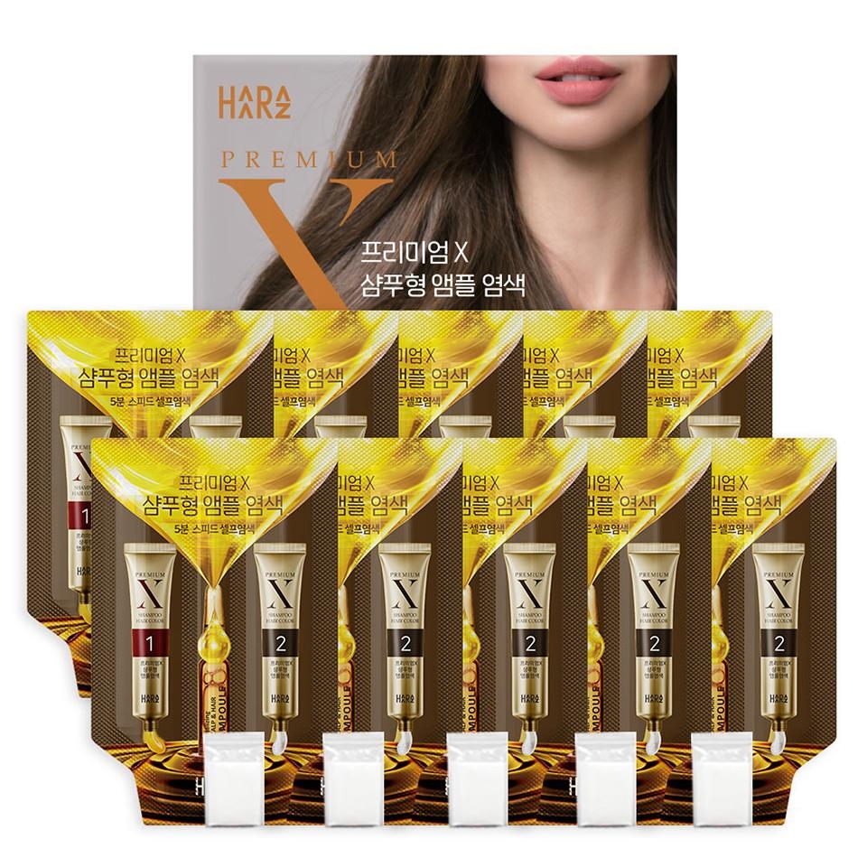 메가마트 하라즈 프리미엄X 샴푸형 앰플 염색제 자연갈색 10회분 - 상품 이미지