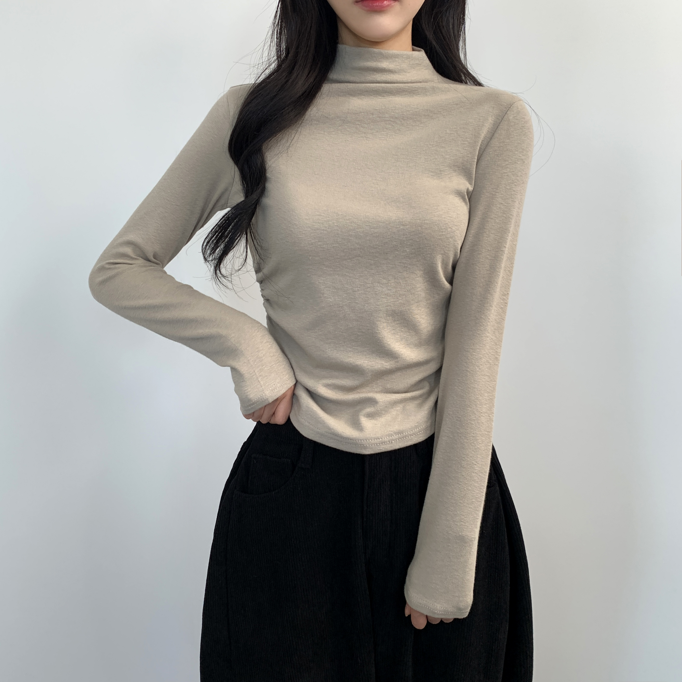 여성 목티 무지 셔링 반목 폴라티셔츠 - 상세 이미지 4