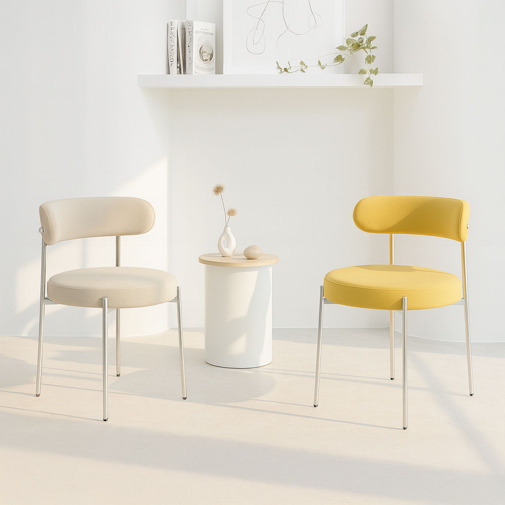 1+1 스위터 카페의자 미드센츄리 디자인 철제 업소용의자 실버프레임 베이지 패브릭 PU