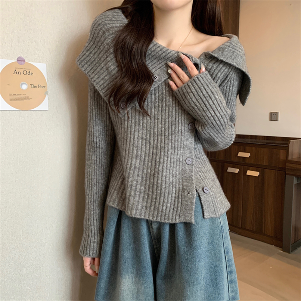 F/W 투웨이 오프숄더 버튼 골지 니트 5컬러 그레이, FREE(One size) - 상품 이미지