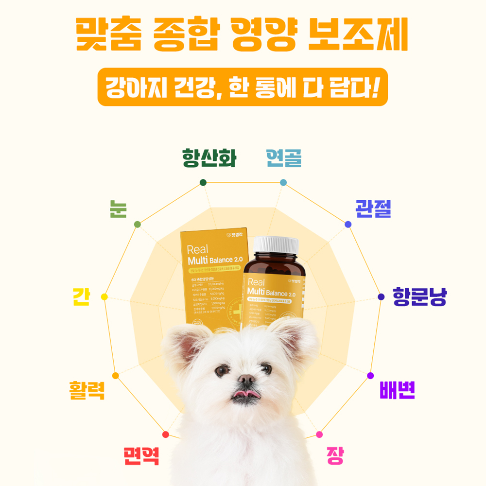 펫생각 리얼멀티비타민 강아지 종합 영양제 눈 간 피부 관절 기관지 항문낭 60정, 1개