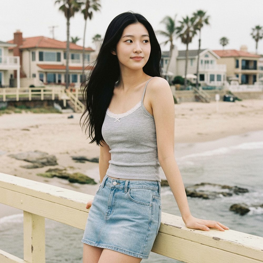 골지 레이스 캡나시 여성 브라탑 여름 크롭 레이어드 나시 - 메인 이미지