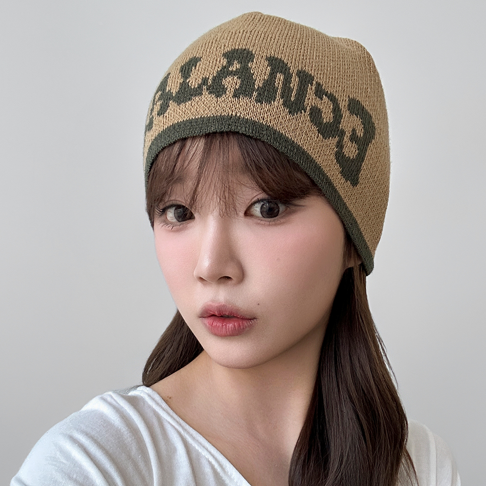 레터링 자가드 니트 비니 겨울 여성 숏 비니 롱 비니 - 상세 이미지 5