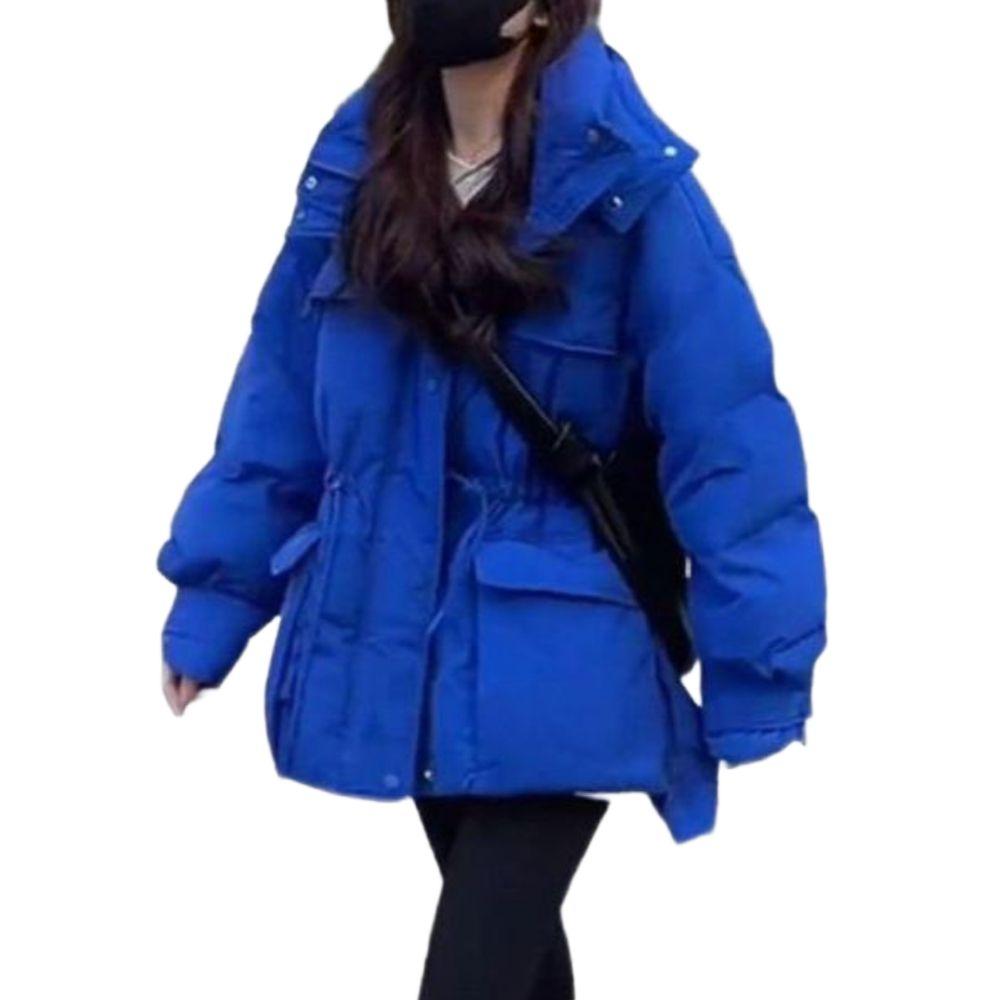 파카 롱패딩 자켓 포켓 의류 겨울 여성용 캐주얼 오버사이즈 블루 S - 상품 이미지