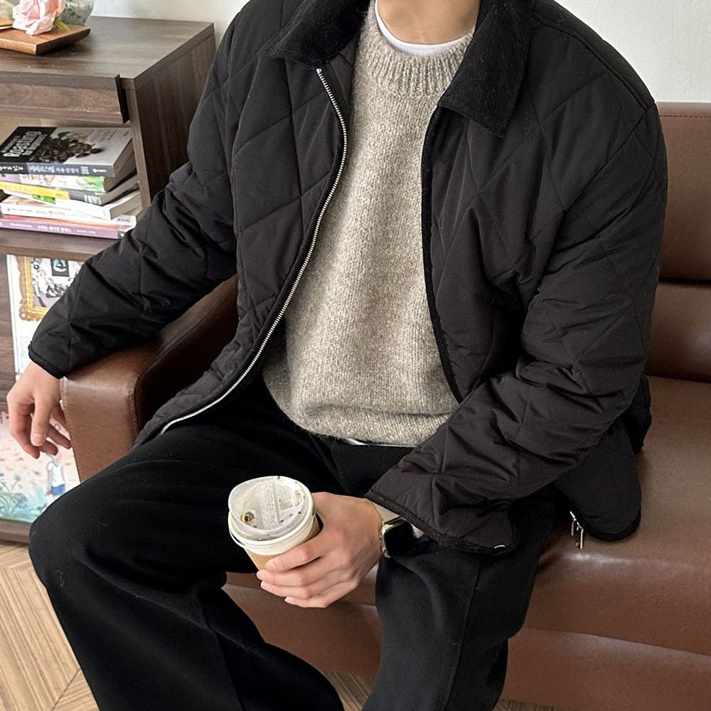 남자 숏패딩 오버핏 깔깔이 코듀로이 퀼팅 점퍼 남자 패딩 - 상품 이미지