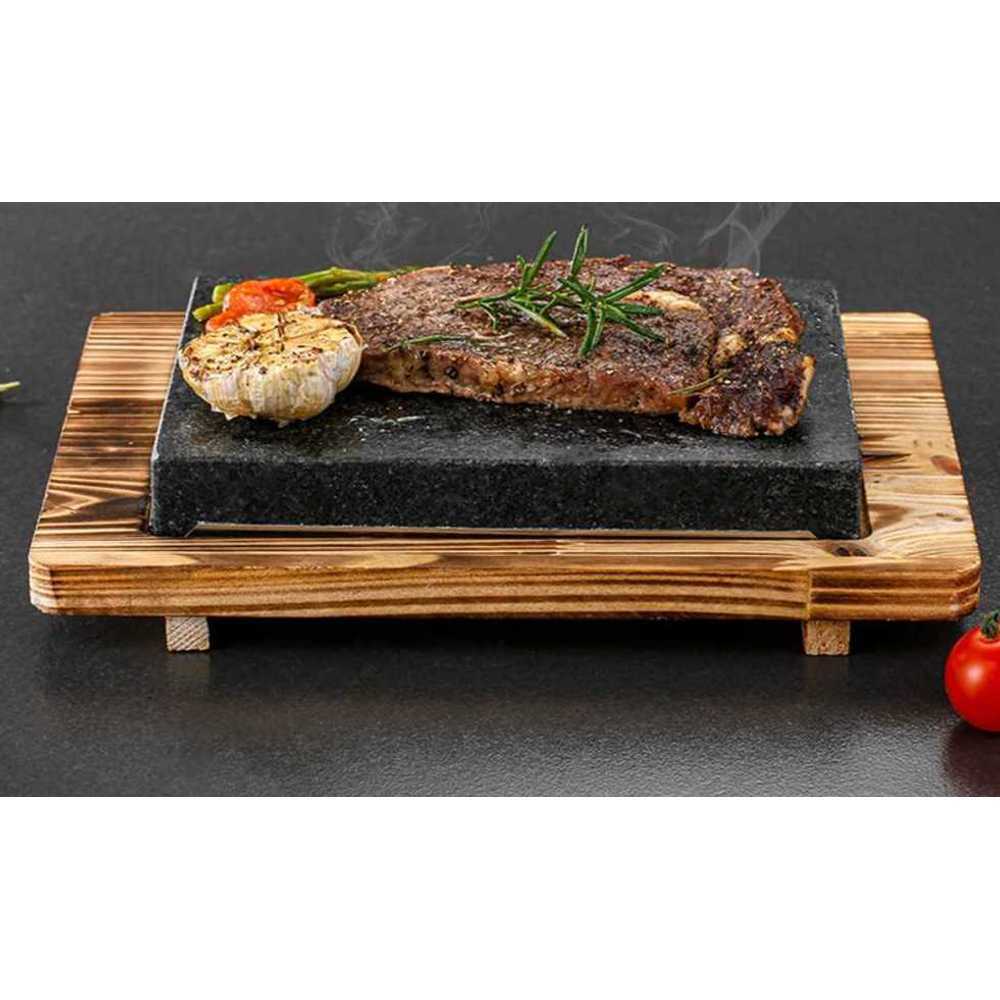 스테이크용 돌판 돌접시 구이판 주방 인덕션 구이용 21x15cm 석판+대나무판 이미지 6