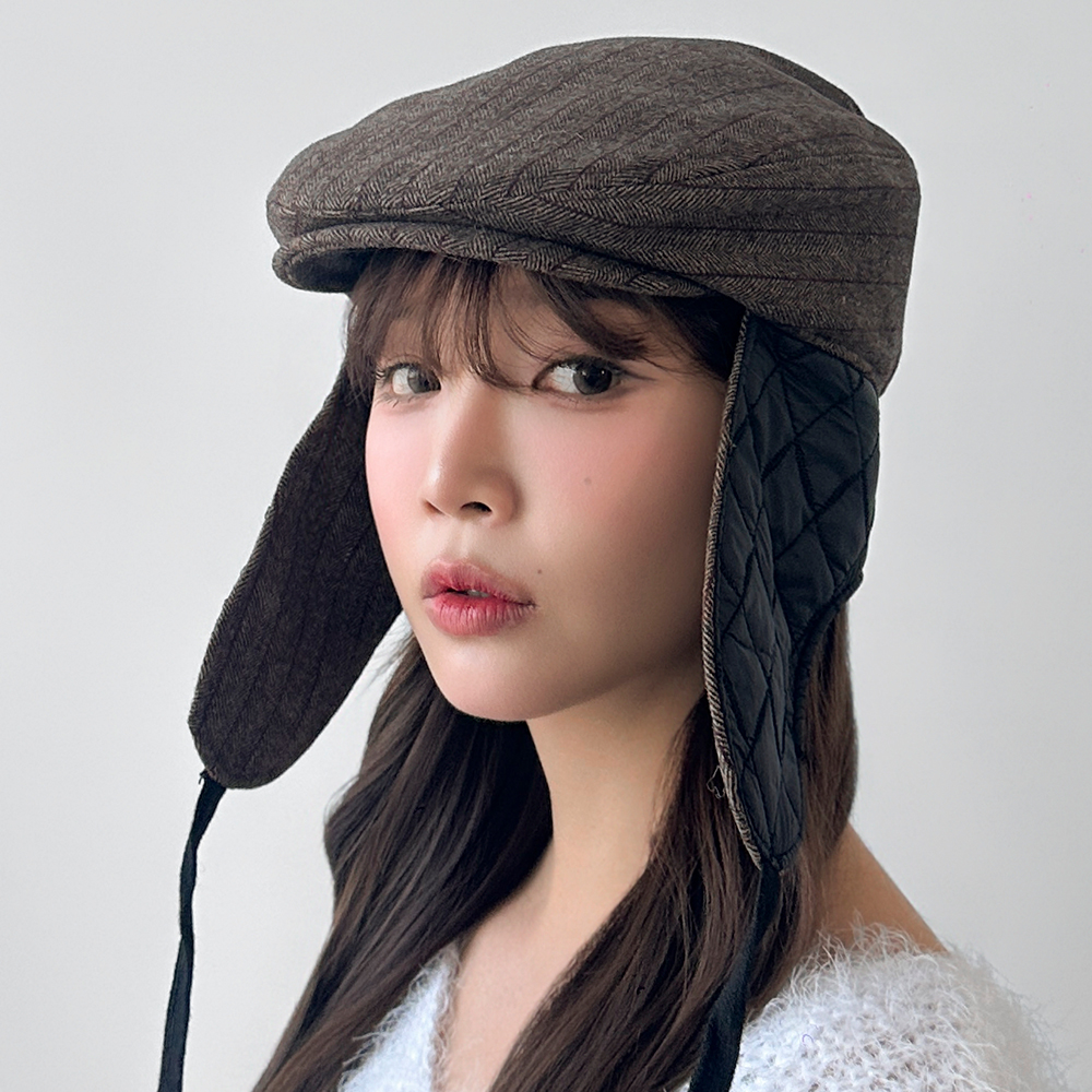 헤링본 귀달이 헌팅캡 빵모자 방한모자 겨울 군밤 방한 귀마개 모자 이미지 8