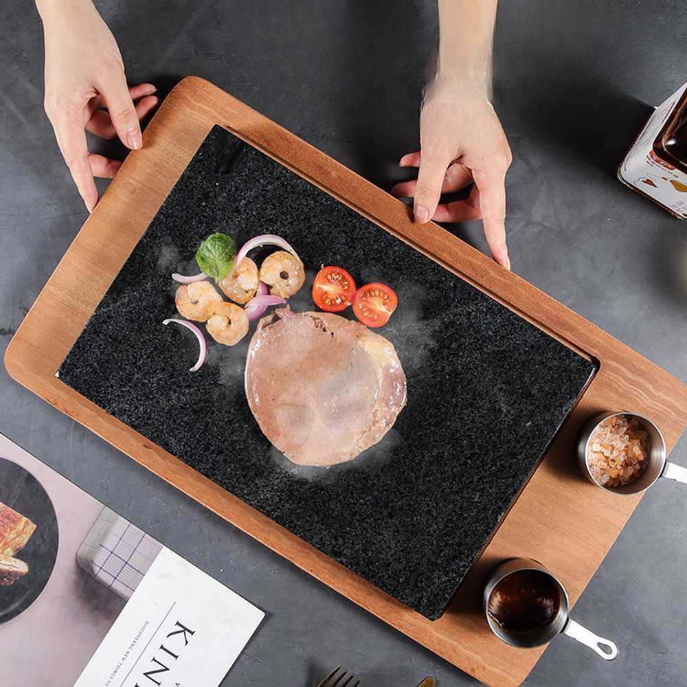 스테이크 돌판 돌접시 고기 구이용 세라믹 규카츠 30x20x3cm 거친 화산석 + A형 - 상세 이미지 4