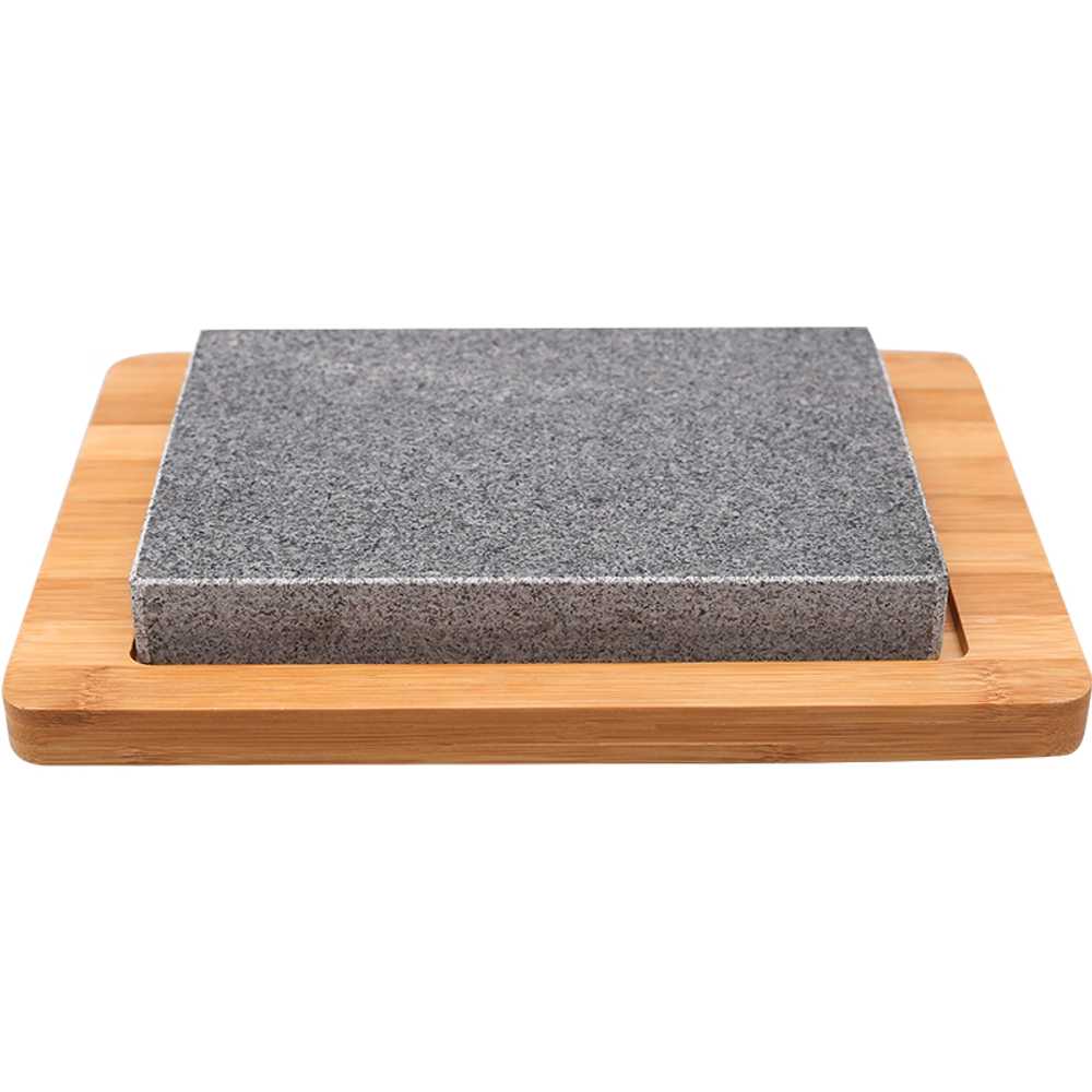 스테이크용 돌판 돌접시 구이판 주방 인덕션 구이용 21x15cm 석판+대나무판 - 상품 이미지