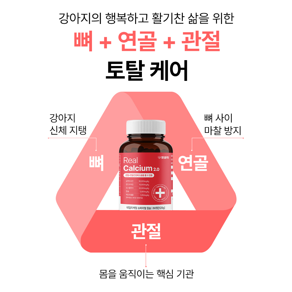 펫생각 강아지 관절 영양제 칼슘 슬개골 고관절 관절염 조인트 120g, 60정, 1개 이미지 3
