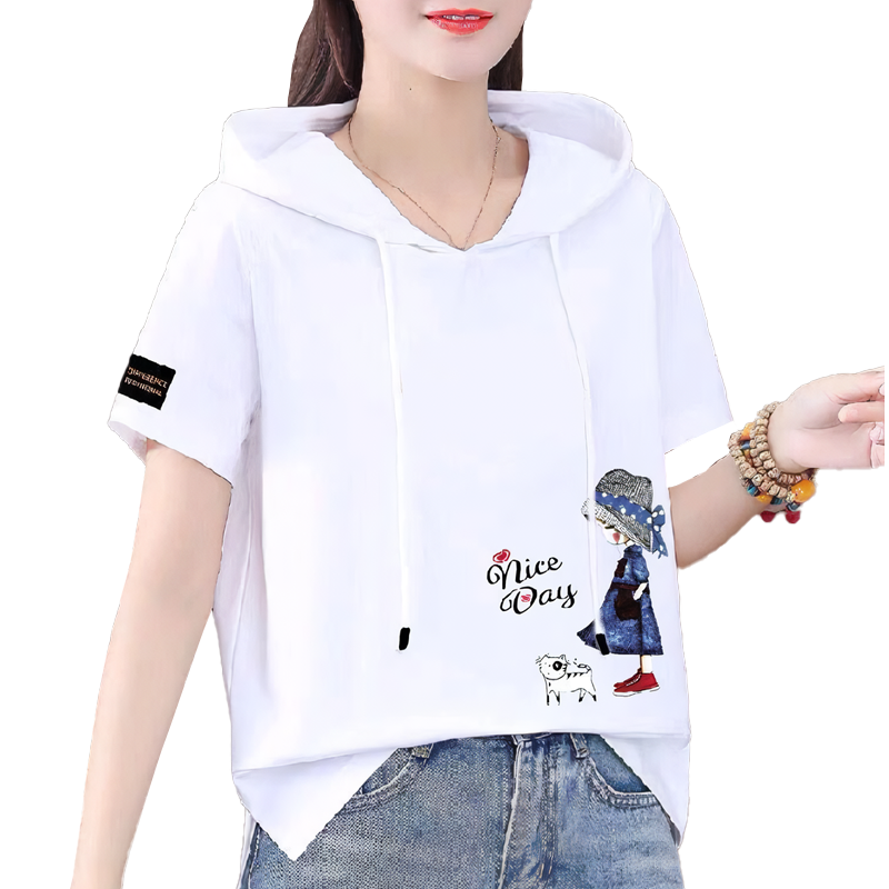 애니레터 후드 반팔티 프린팅 여름 티셔츠 - 상품 이미지