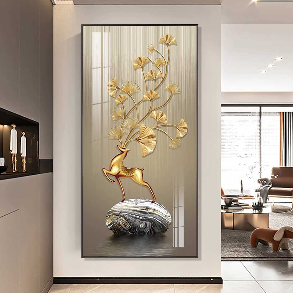 돈나무 사슴 액자 인테리어 벽장식 풍수 부자액자 A형 70x145cm 블랙프레임 - 상세 이미지 3