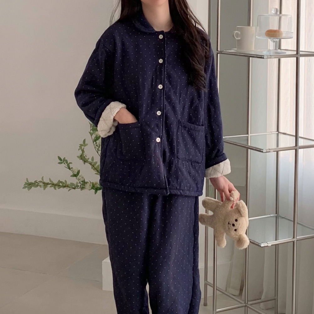누빔잠옷 기모잠옷 겨울파자마 수면 크리스마스 벨로니 파자마파티 홈웨어 세트 - 상세 이미지 3
