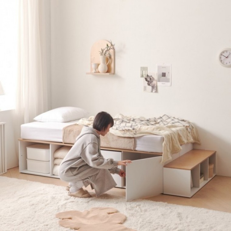 가구산책 수납침대SS 콤비형 SET+독립봉합 매트리스 DN8309 - 메인 이미지