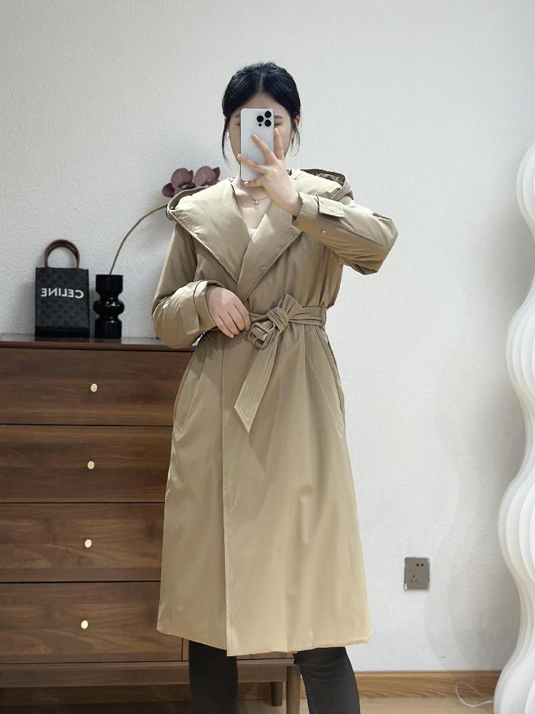 트렌치구스다운 여성반패딩 경량 트렌치 중기장 벨티드숏패딩 코트 카키색 S - 상세 이미지 3