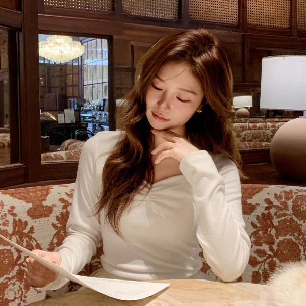 (바스트쉐입UP포근겉기모) 로쉘 볼레로 하트넥 셔링 긴팔 슬림 기모 티셔츠 ts4802 - 상품 이미지