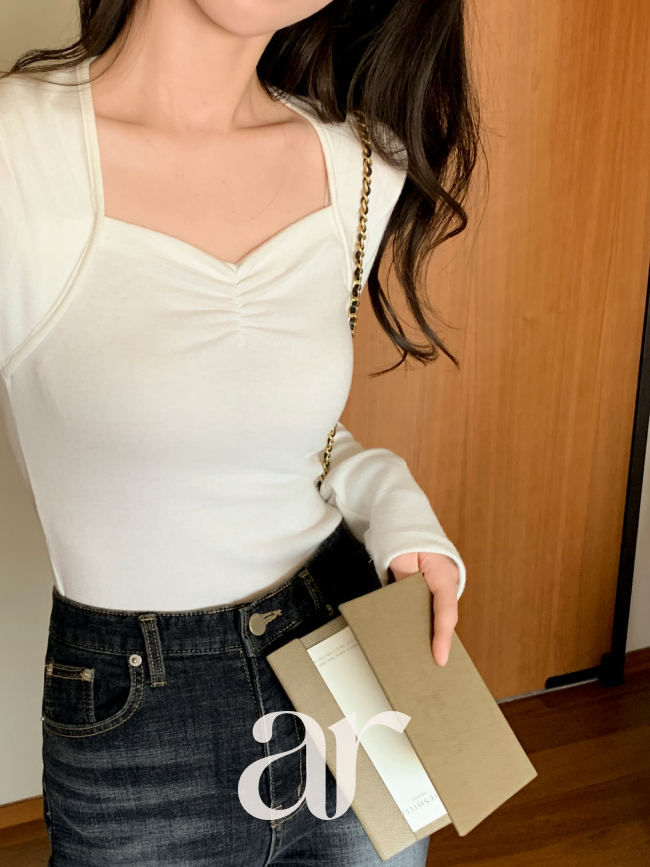 (바스트쉐입UP포근겉기모) 로쉘 볼레로 하트넥 셔링 긴팔 슬림 기모 티셔츠 ts4802 - 상세 이미지 4