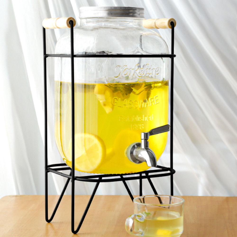 우루 심플 음료 디스펜서 유리 4L/5L/8L 손잡이형 철제 거치대 수도꼭지 밸브 포함 - 상세 이미지 4
