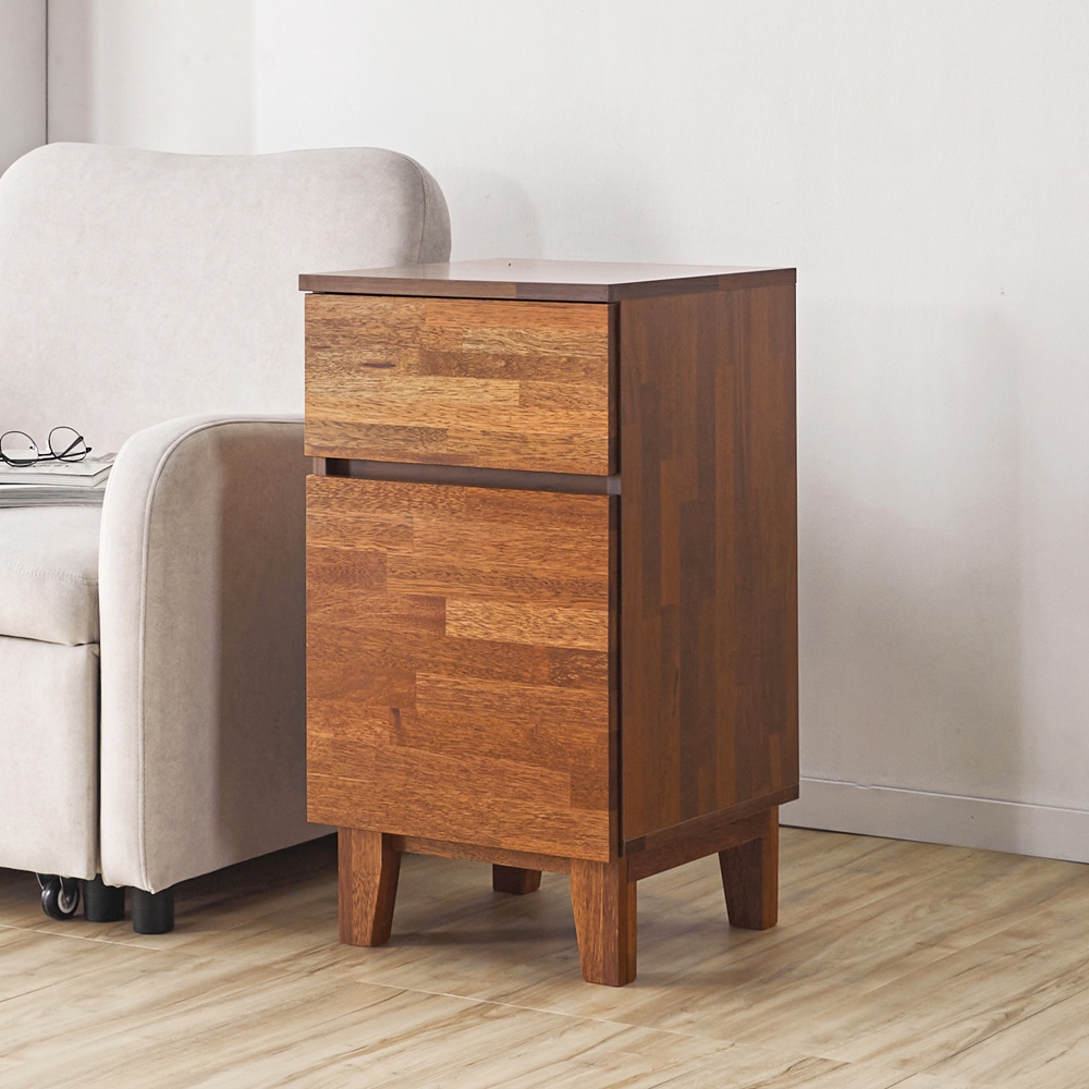 베르간 침대옆 틈새수납장 높은 폭좁은 안방 슬림 미니수납장 413x400x745mm, 2단, 멀바우 - 상품 이미지