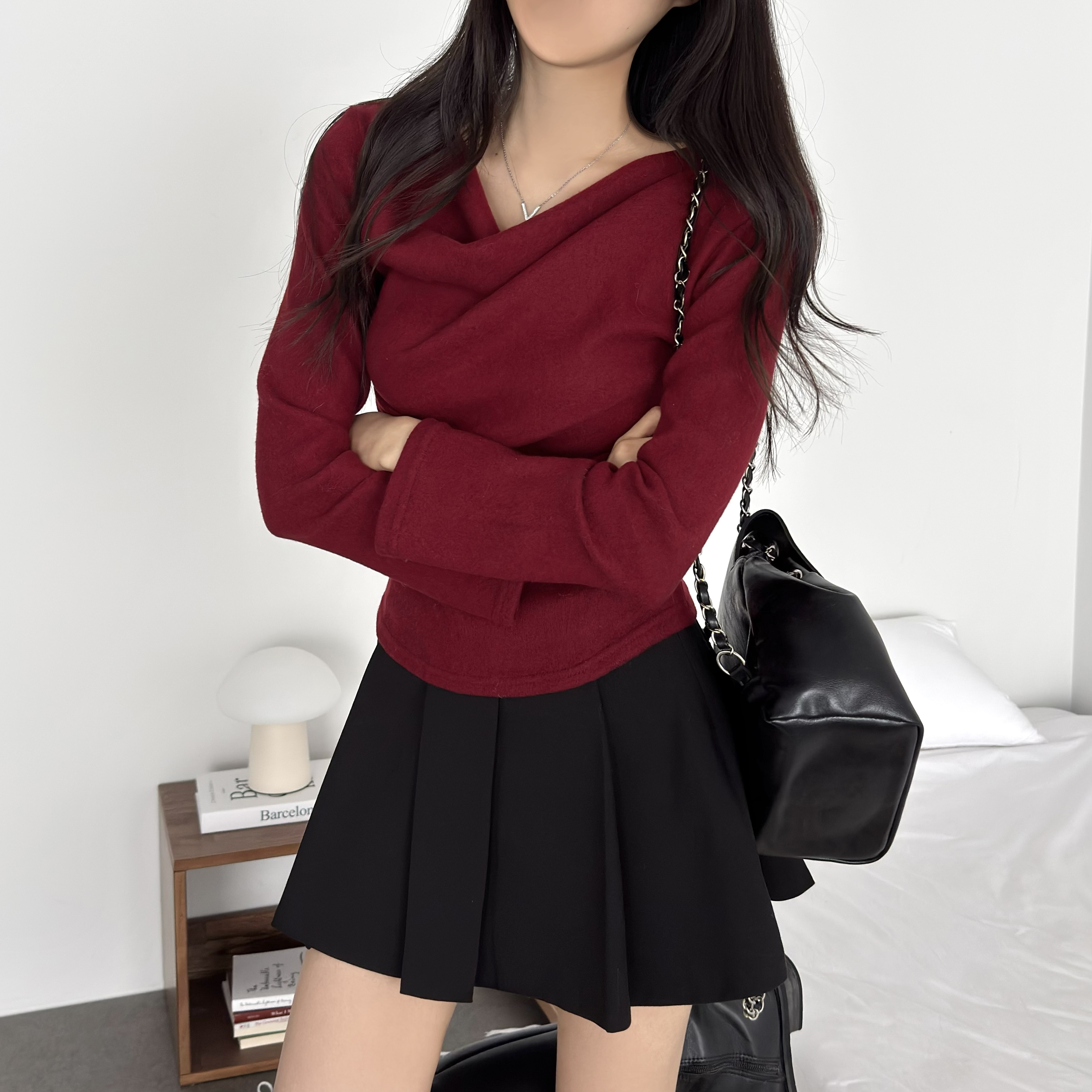 여리핏 셔링 긴팔티 겉기모 드레이프 티셔츠 - 상품 이미지