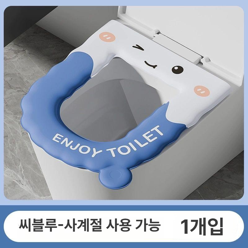 두꺼운 방수 변기 좌변기 패드 화장실용 사계절용 커버 두꺼운 오션블루 미포함 - 상품 이미지