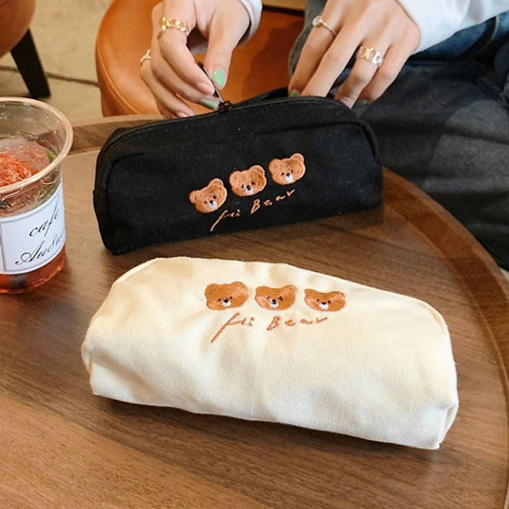 자수 펜파우치 곰돌이 필통 12597 DD 귀여운필통 곰 곰한마리-블랙 - 메인 이미지