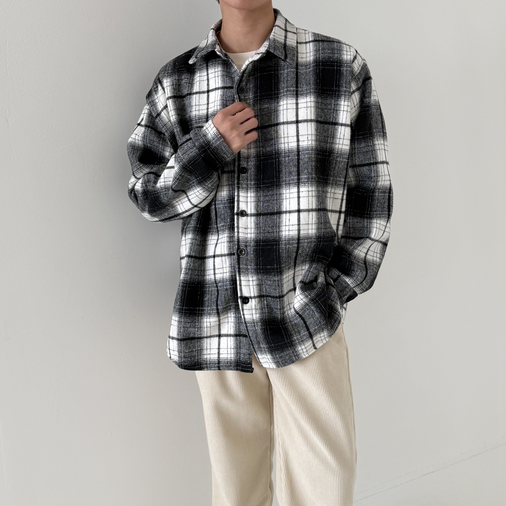 남자겨울남방 두꺼운남방 남자오버핏체크셔츠 - 상세 이미지 2