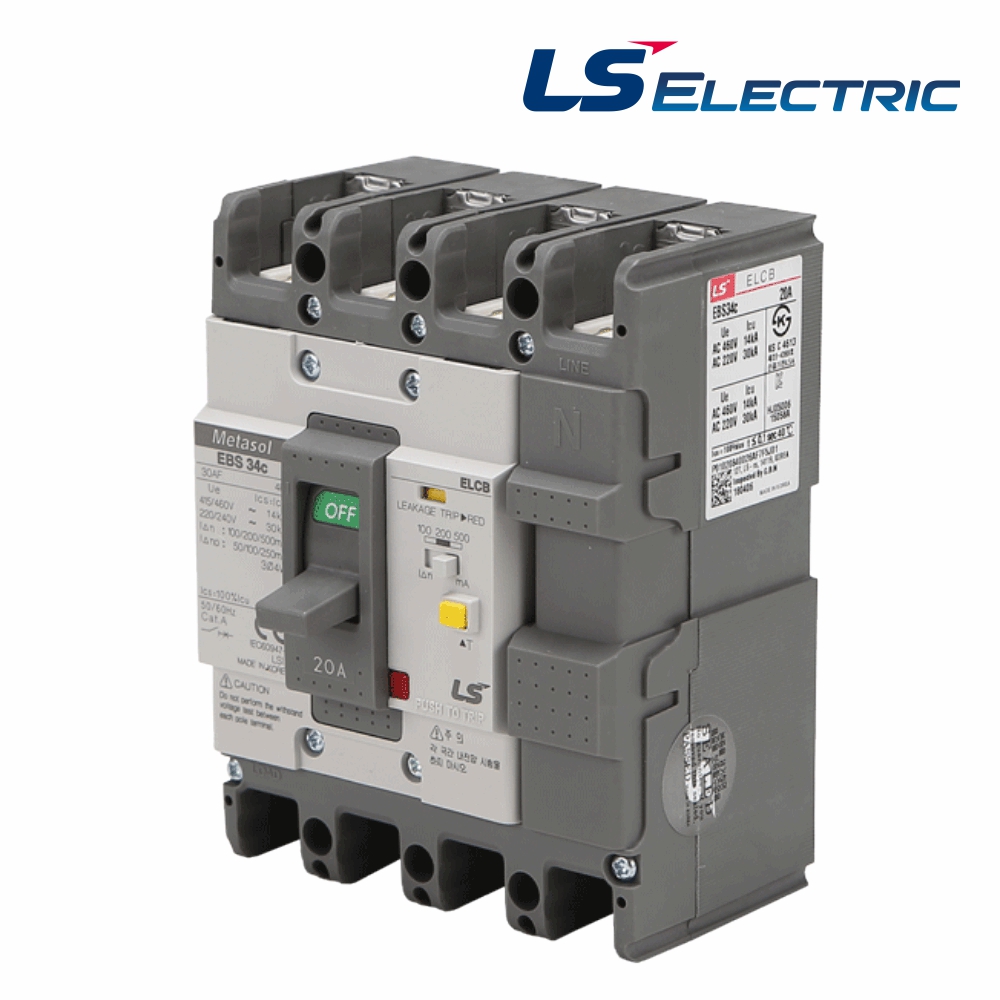 LS 산업용 ELCB 누전차단기 EBS 34C 4P 20A 30kA 분전함 LS일렉트릭 - 상품 이미지