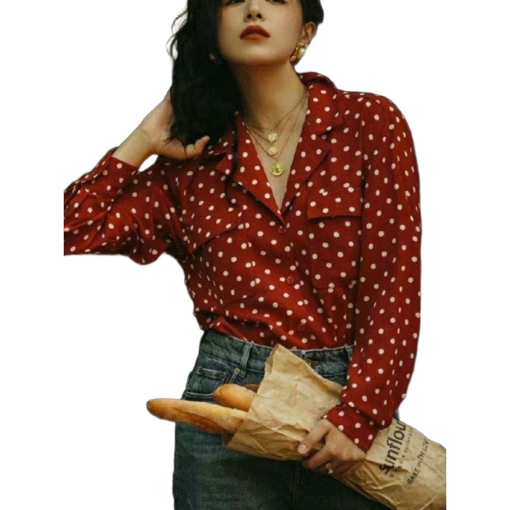 레트로 도트 블라우스 80s 감성 빈티지 분위기 셔츠 - 상품 이미지