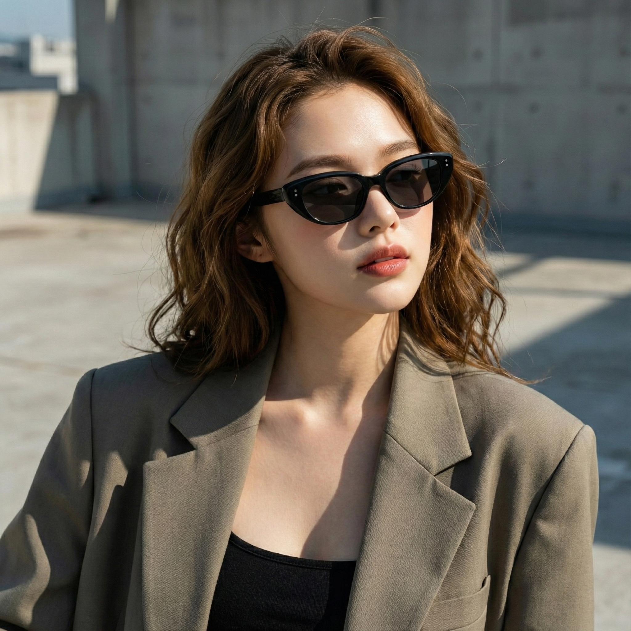 레오파드 캣츠아이 자외선차단 오벌형 긱시크 틴트 선글라스