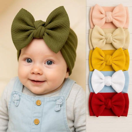 [해외]5-Pack Oversized Baby, Toddler and Young girls Bow Headbands  Soft Stretchy Knotted Turban Hair