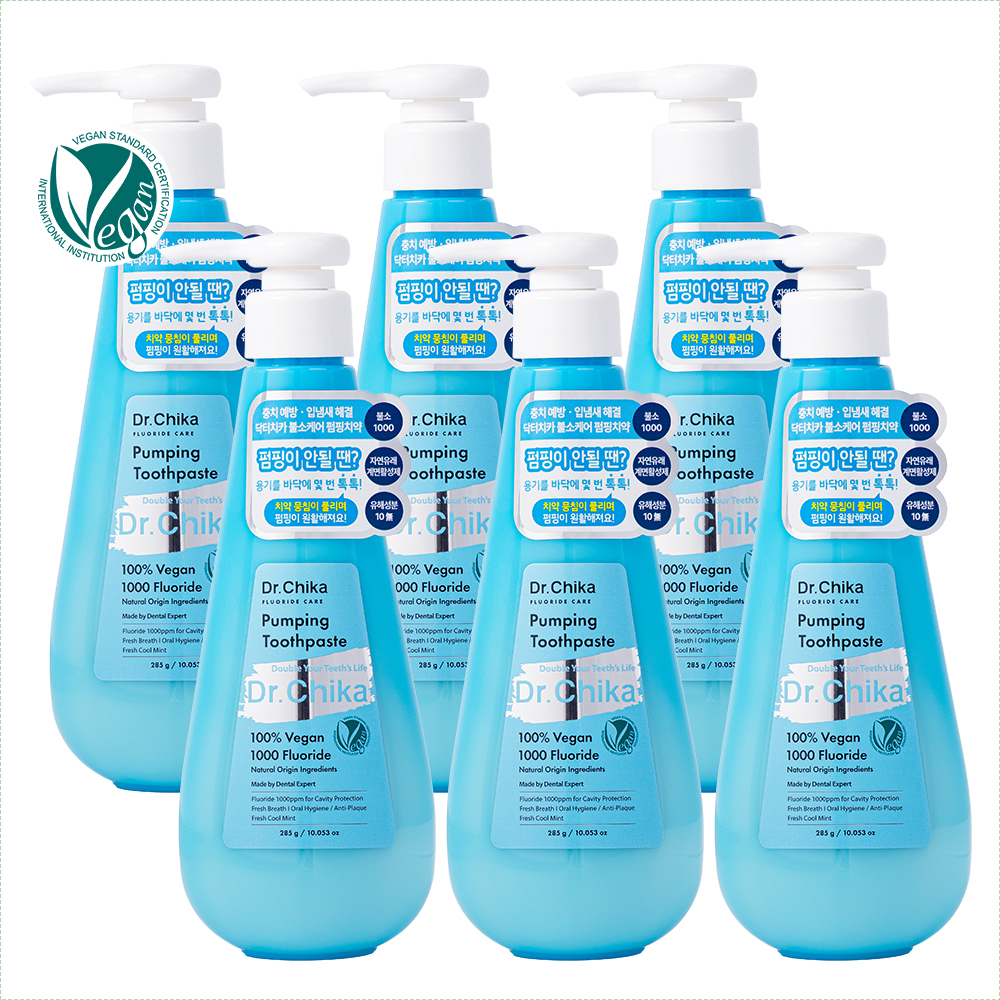 닥터치카 고불소 펌핑치약 히말라야 핑크솔트 불소함유 1000 펌프 대용량 285g, 6개