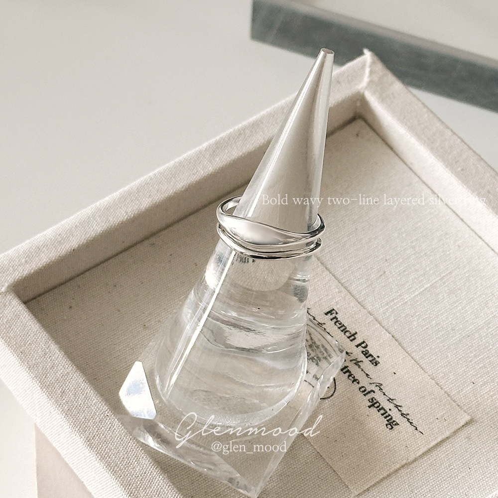 silver925 볼드 물결 웨이브 두줄 레이어드 은 반지 실버925 사이즈조절 - 상세 이미지 4