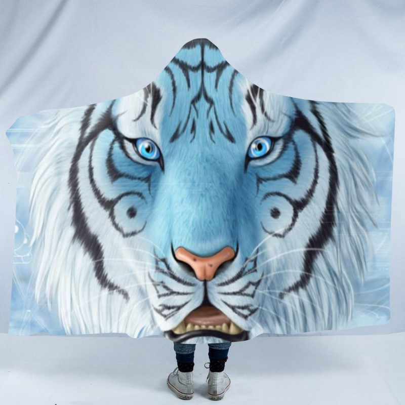 호랑이 사자 동물 후드 입는 담요 기모 블랭킷 130x150cm 37 내부 북극 벨벳 - 상세 이미지 2