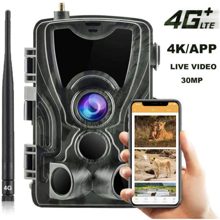 [해외]무료 앱 클라우드 서비스 4G 트레일 카메라 4K 30MP 라이브 방송 야생 동물 사냥 셀룰러 무선 카메라, HC801PRO 사진 트랩 216989