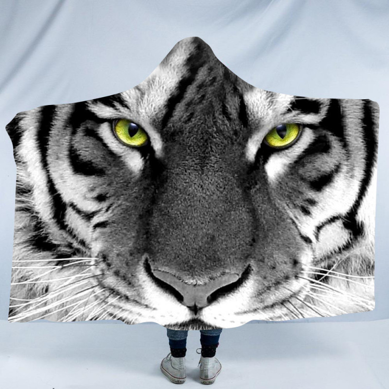 호랑이 사자 동물 후드 입는 담요 기모 블랭킷 130x150cm 37 내부 북극 벨벳 - 상품 이미지