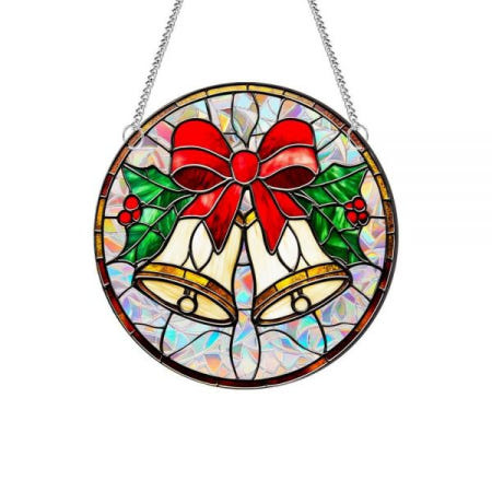 [해외]잔디 장식 홈데코 휴식 용품 Christmas Bell Suncatcher, 7.87 Inch Round Painted Acrylic Hanging Ornament, Xma