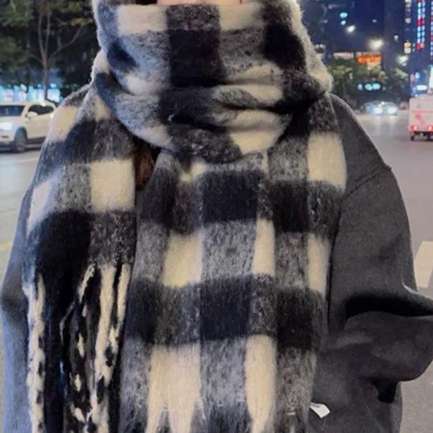여성 겨울 체크 머플러 가을 고급스러운 캐시미어 - 메인 이미지
