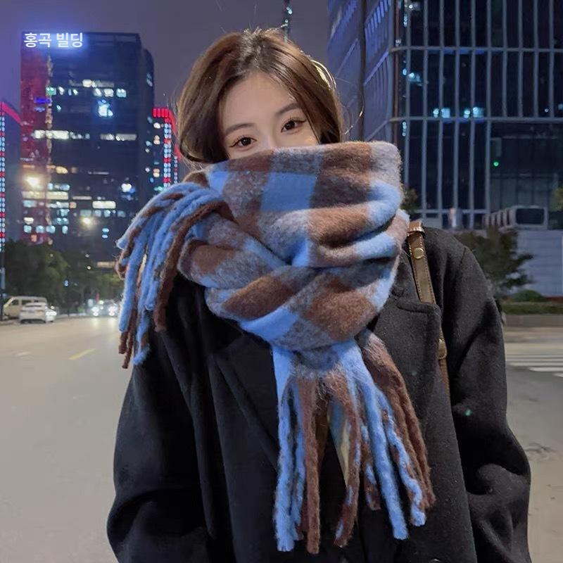 여성 겨울 체크 머플러 가을 고급스러운 캐시미어 - 상세 이미지 2