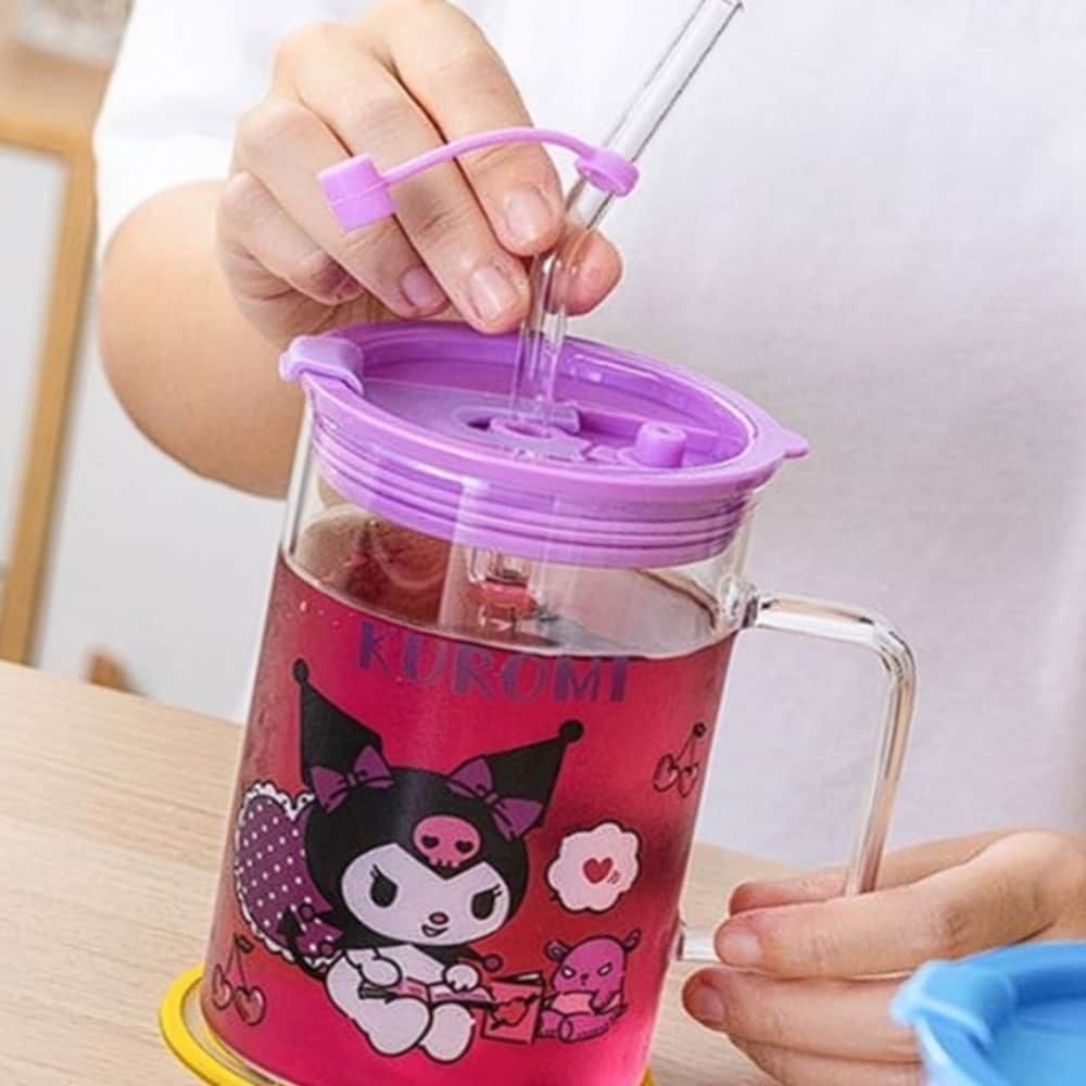 빨대 유리컵 700ml 퍼플 유치원생 학생용 선물용 - 메인 이미지