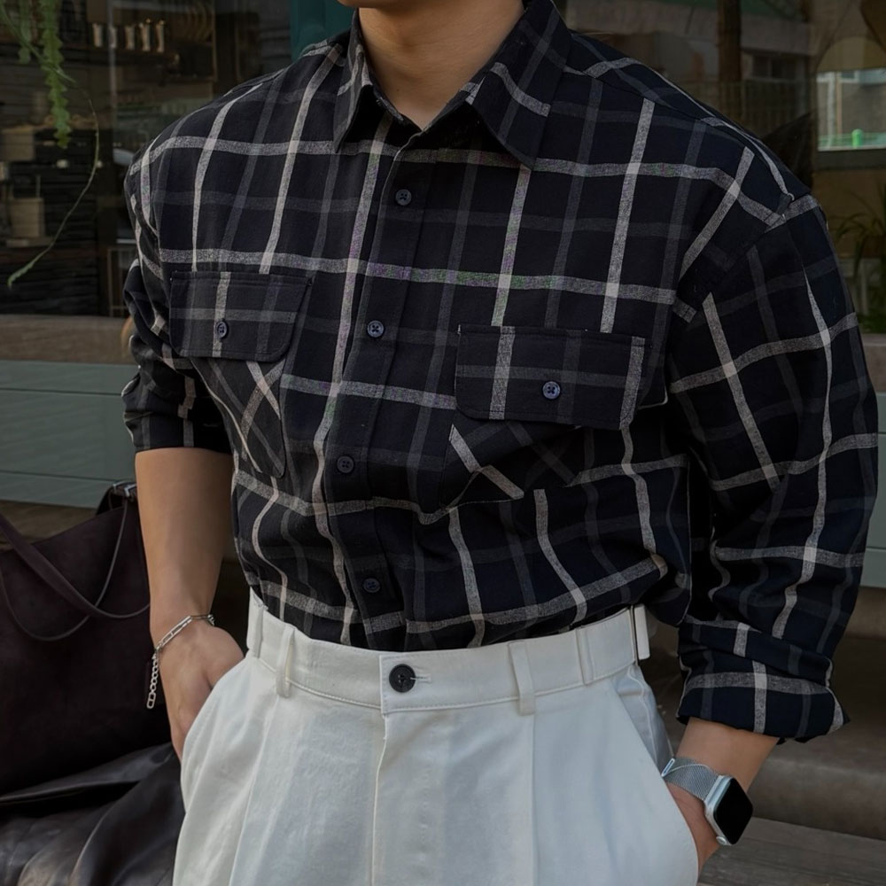 아웃핏 남자 페어 투포켓 체크 셔츠 2color - 상품 이미지