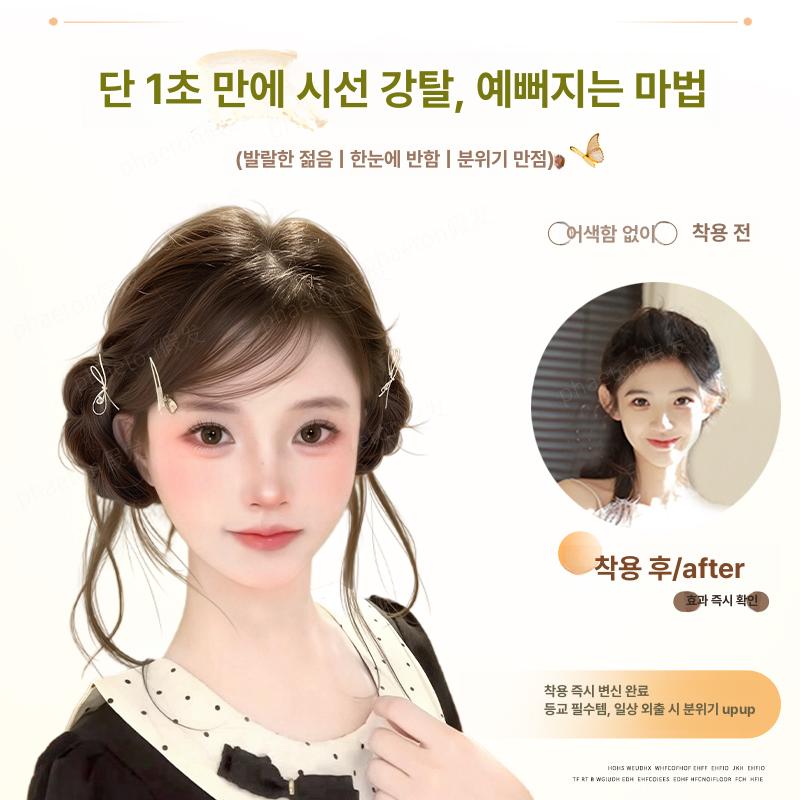 클립 가발 머리카락 자연스러운 스타일 양갈래 - 상세 이미지 3