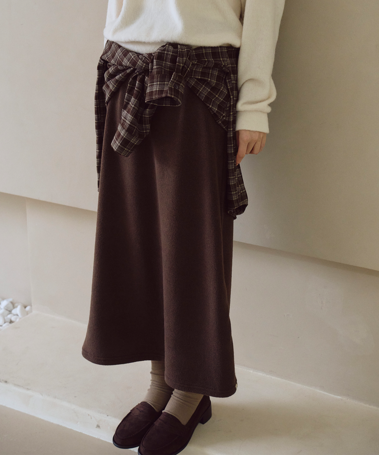 울 라운지 맥시 스커트 브라운 - 상세 이미지 2