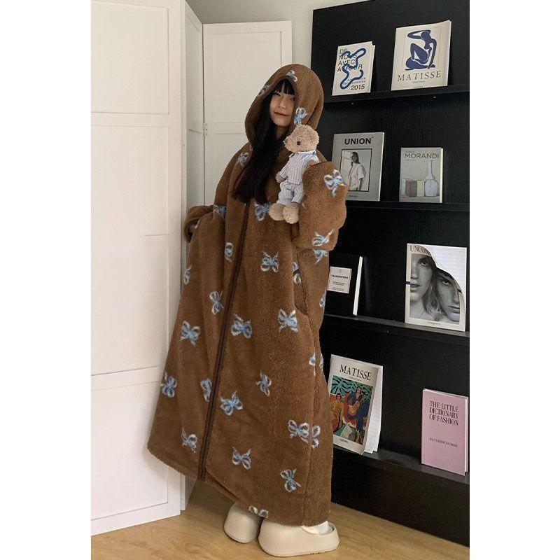롱 후리스 입는 담요 겨울 블랭킷 전신 랩형 홈웨어 사진 색상 고품질 버전 수건 없음 - 상품 이미지