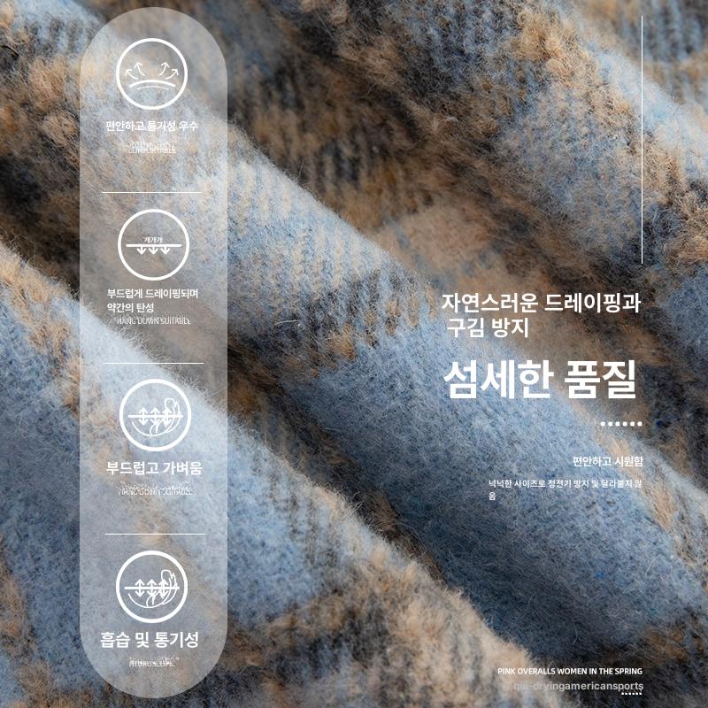 플러스사이즈 여성용 하이웨스트 체크 롱스커트 가을 겨울 A라인 - 상세 이미지 4