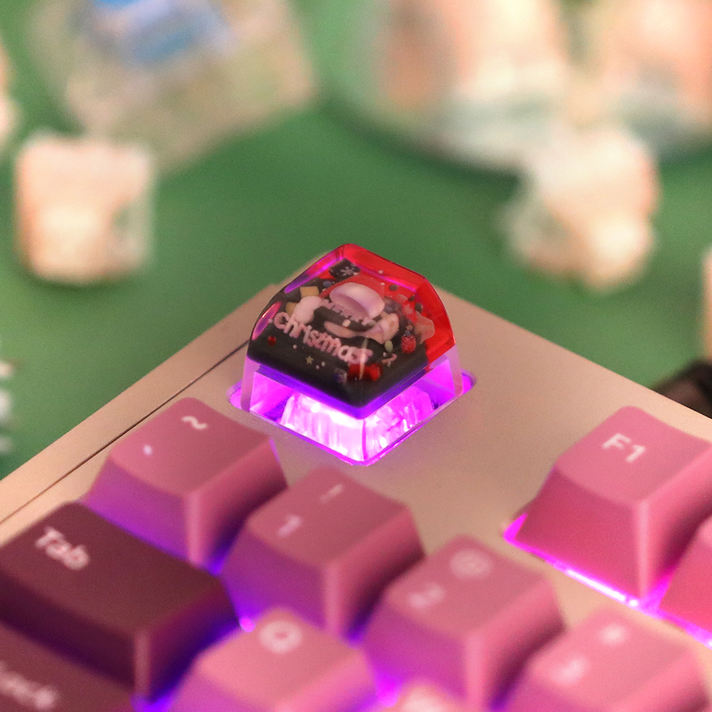 OSHID 크리스마스 투명 레진 아티산 포인트 키캡 놀이 키보드 꾸미기 (산타모자) 상세 이미지 2