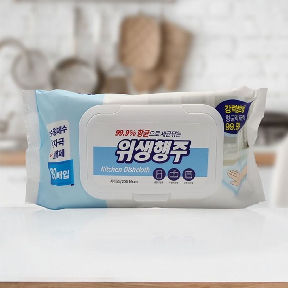 99.9% 항균 무세제 위생행주 80매 캡형 청소 물티슈 - 상품 이미지