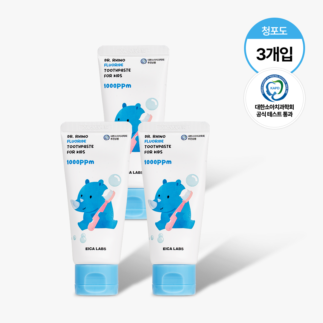 에이카랩스 어린이치약 코뿔소치약 불소 고불소 유아 아기 초등학생 주니어 청포도향, 60g, 3개